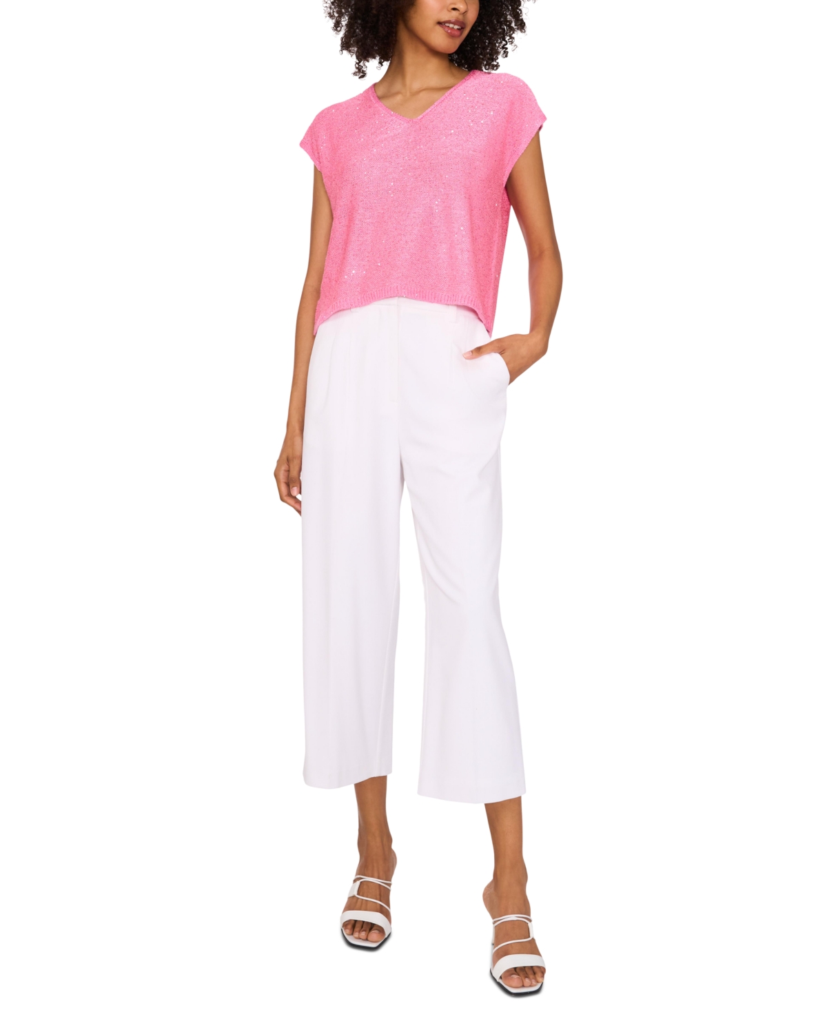 VINCE CAMUTO WOMEN'S SHINE V-NECK CAP-SLEEVE SWEATER 