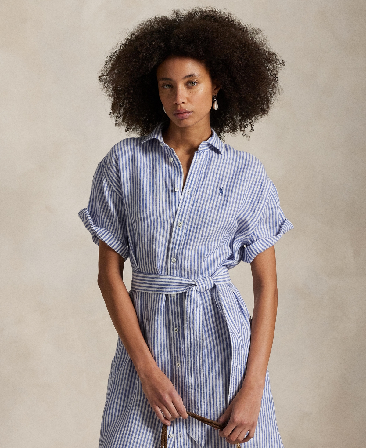 POLO RALPH LAUREN WOMEN'S STRIPED 100% LINEN SHORT-SLEEVE SHIRTDRESS 
