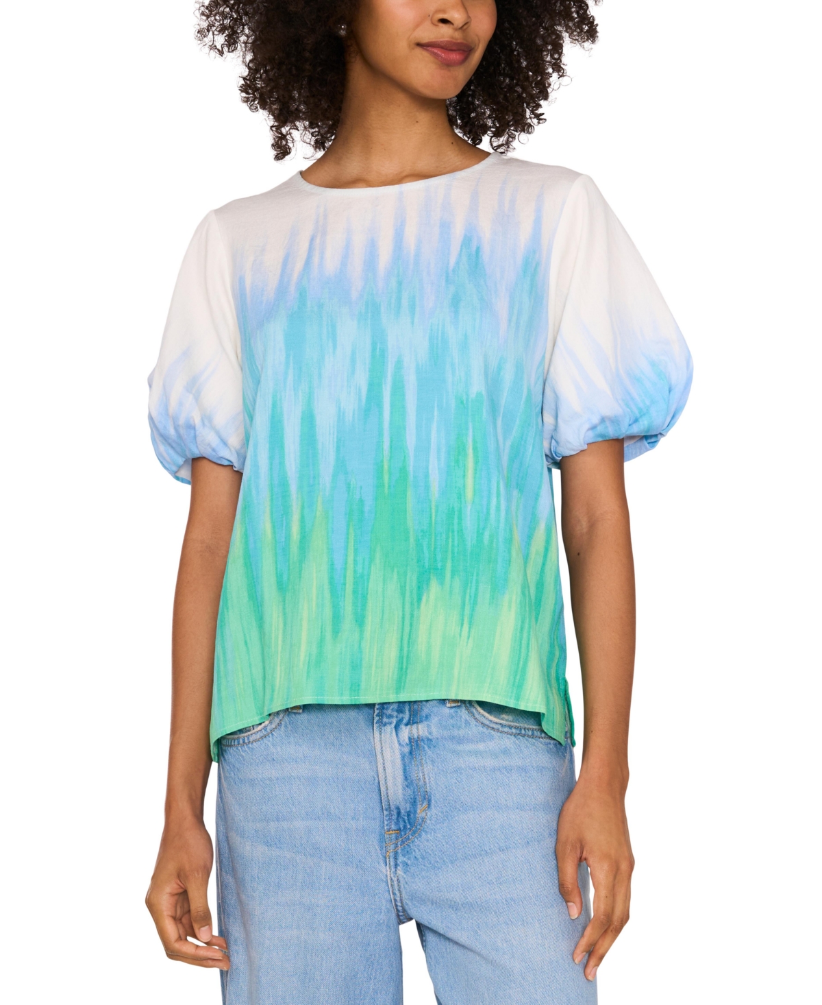 VINCE CAMUTO WOMEN'S TIE-DYE PUFF-SLEEVE TOP 