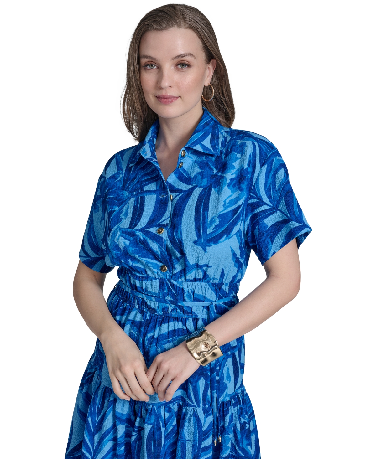 HALSTON WOMEN'S FLORAL-PRINT TIERED SHIRTDRESS 