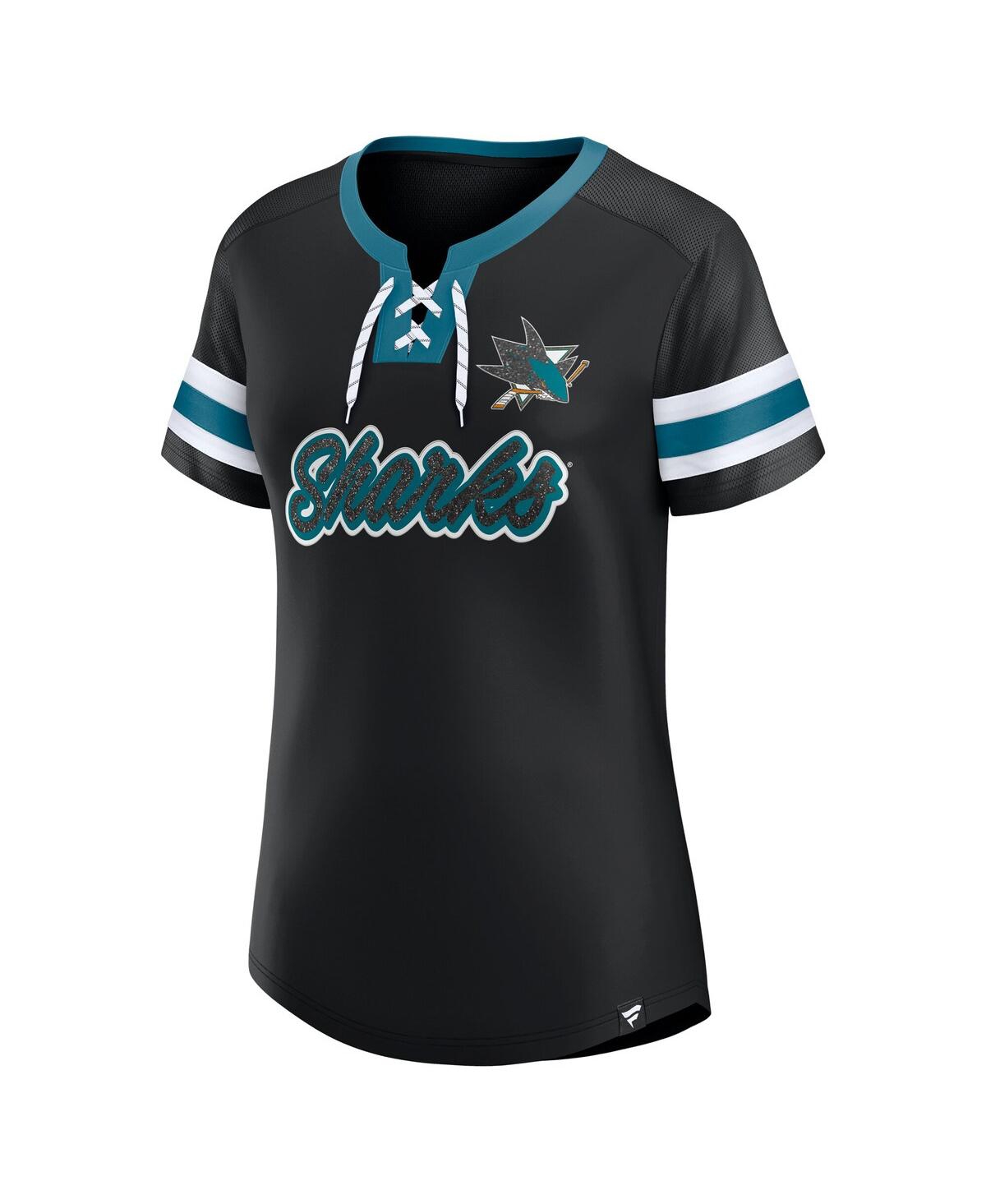 Fanatics Women's Black San Jose Sharks Iconic Athena Lace-up T-shirt