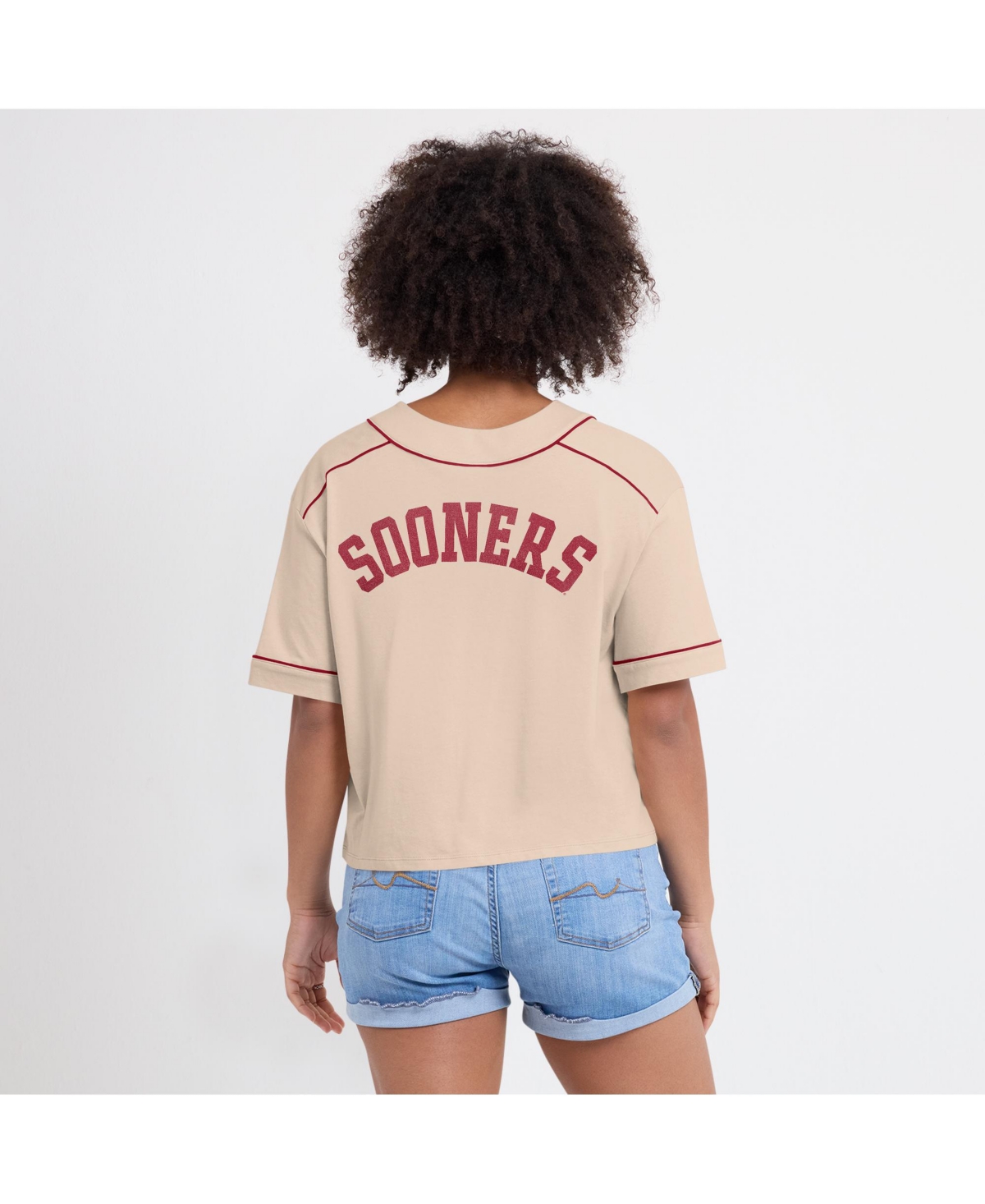 Fanatics Women's Tan Oklahoma Sooners Oversized Dominant Force Midi V-neck T-shirt In Tan