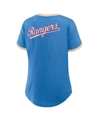 Women's Royal Texas Rangers Binge Worthy Stadium Slub V-Neck T-Shirt