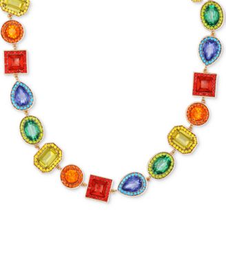 Gold-Tone Rainbow Rhinestone Collar Necklace, 18" + 2" extender