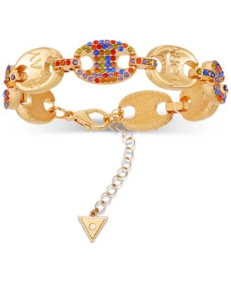 GUESS - Gold-Tone Rainbow Rhinestone Large Link Flex Bracelet