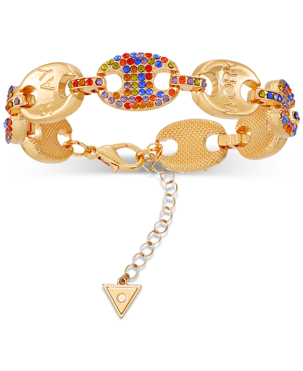 Gold-Tone Rainbow Rhinestone Large Link Flex Bracelet - Gold