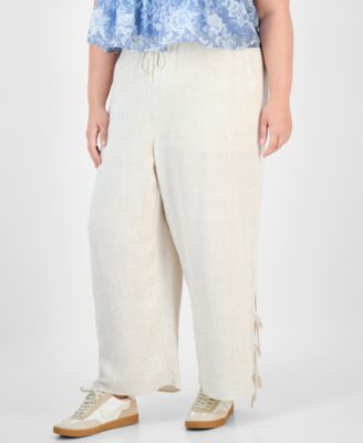 Trendy Plus Tied-Hem Linen Pants, Exclusively at Macy's 