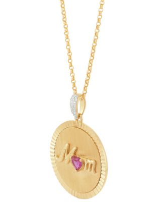 Lab-Created Ruby (1/4 ct. t.w.) & Diamond Accent Mom Pendant Necklace in 14k Yellow Gold-Plated Sterling Silver, 18" + 2" extender