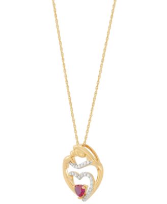 Lab Created Ruby (1/3 ct. t.w.) & Diamond (1/10 ct. t.w.) Heart Pendant Necklace in 14k Yellow Gold-Plated Sterling Silver, 16" + 2" extender 