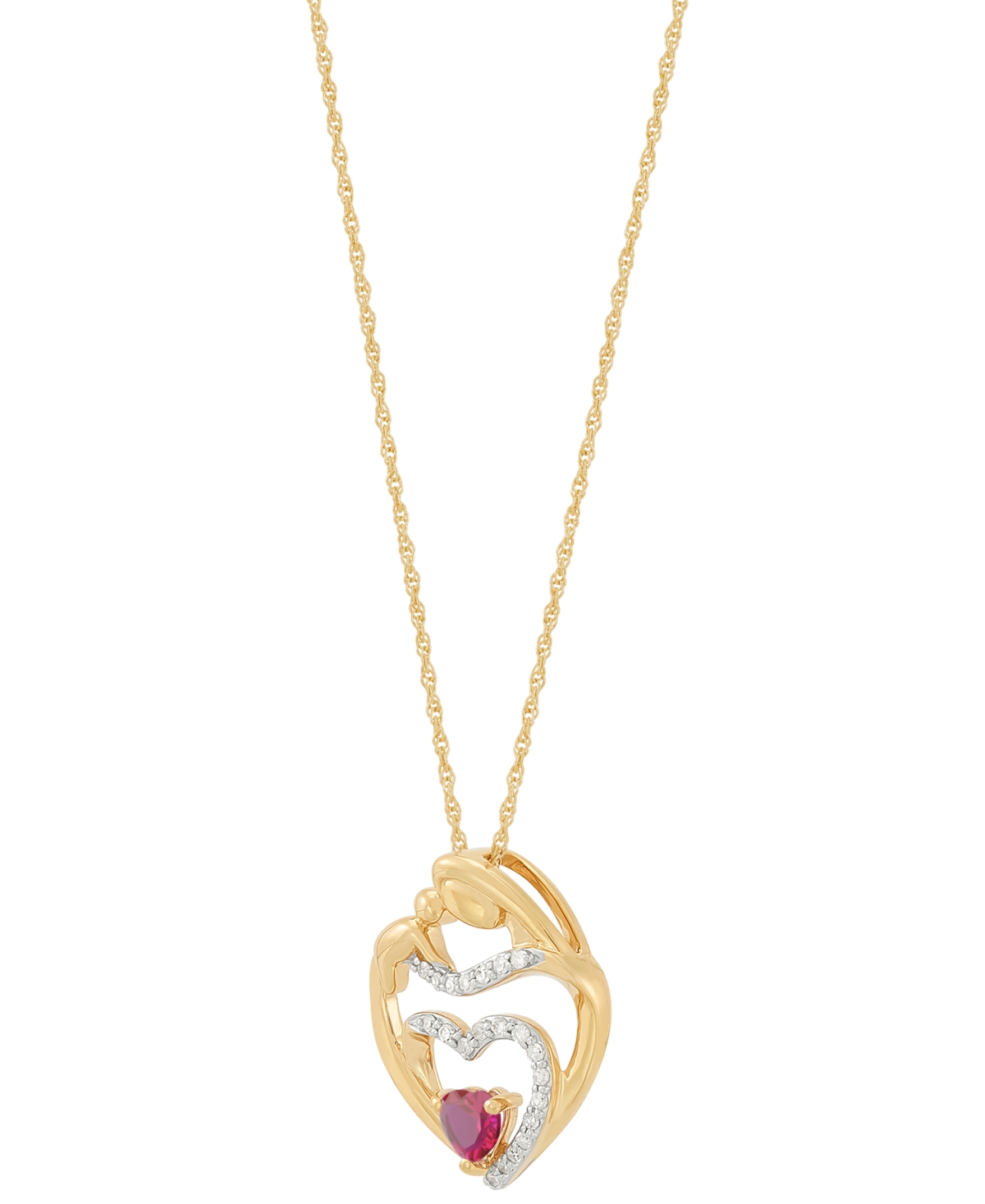 Macy's Lab Created Ruby (1/3 Ct. T.w.) & Diamond (1/10 Ct. T.w.) Heart Pendant Necklace In 14k Yellow Gold- In Ruby