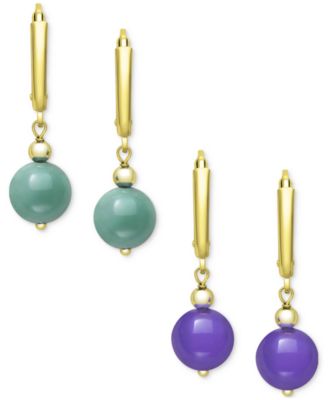 Dyed Green & Lavender Jade (8mm) 2-Pc. Set Drop Earrings in 14k Gold-Plated Sterling Silver