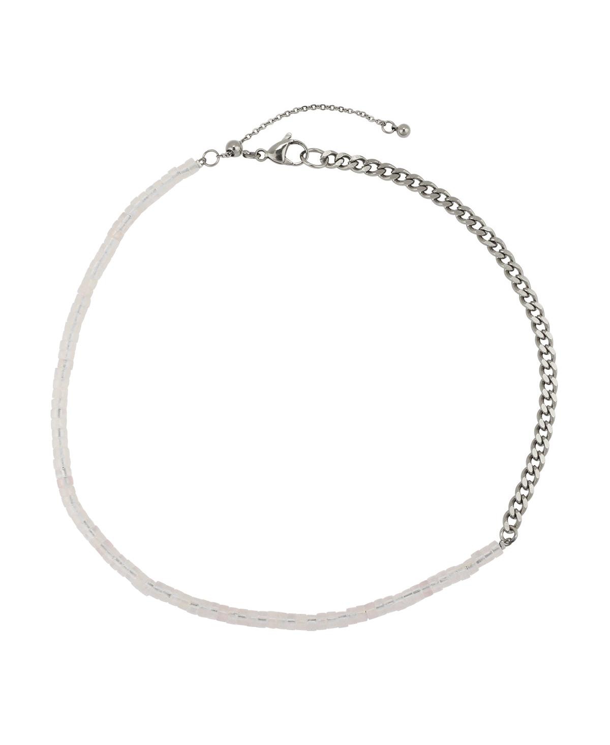 Non-Plated Stainless Steel Necklace with Rose Quartz Beads - Pink