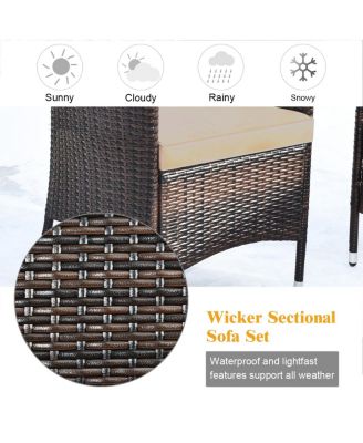 4PCS Rattan Patio Furniture Set Sofa Chair Coffee Table w/Cushion