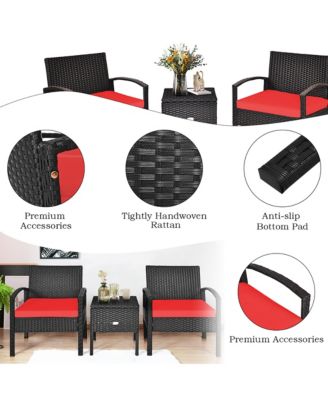 3PC Outdoor Patio Rattan Furniture Set  Coffee Table Cushioned Sofa