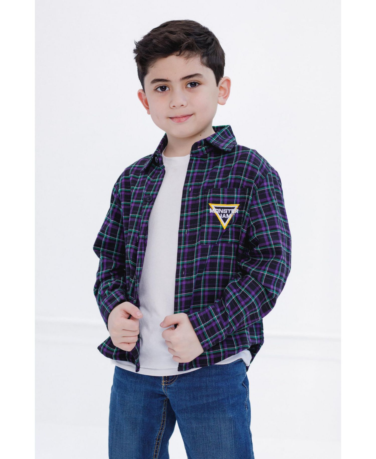 Boys Grave Digger Truck Flannel Matching Family Button Down Shirt