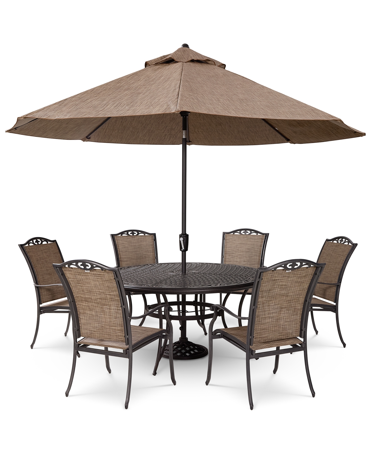 AGIO WYTHBURN OUTDOOR DINING 7PC SET (60" ROUND TABLE & 6 FILIGREE SLING DINING CHAIRS), CREATED FOR MACY 