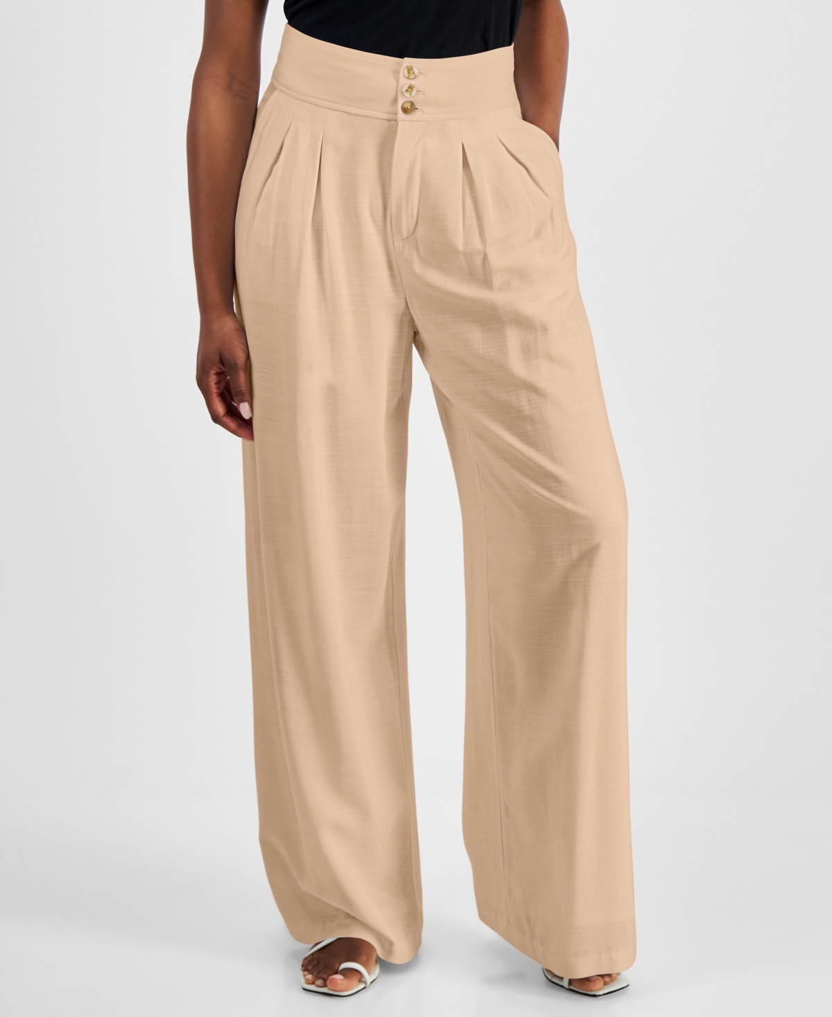 Bar Iii Petite High Rise Pleat-front Wide Leg Pants, Created For Macy's In Warm Ginger