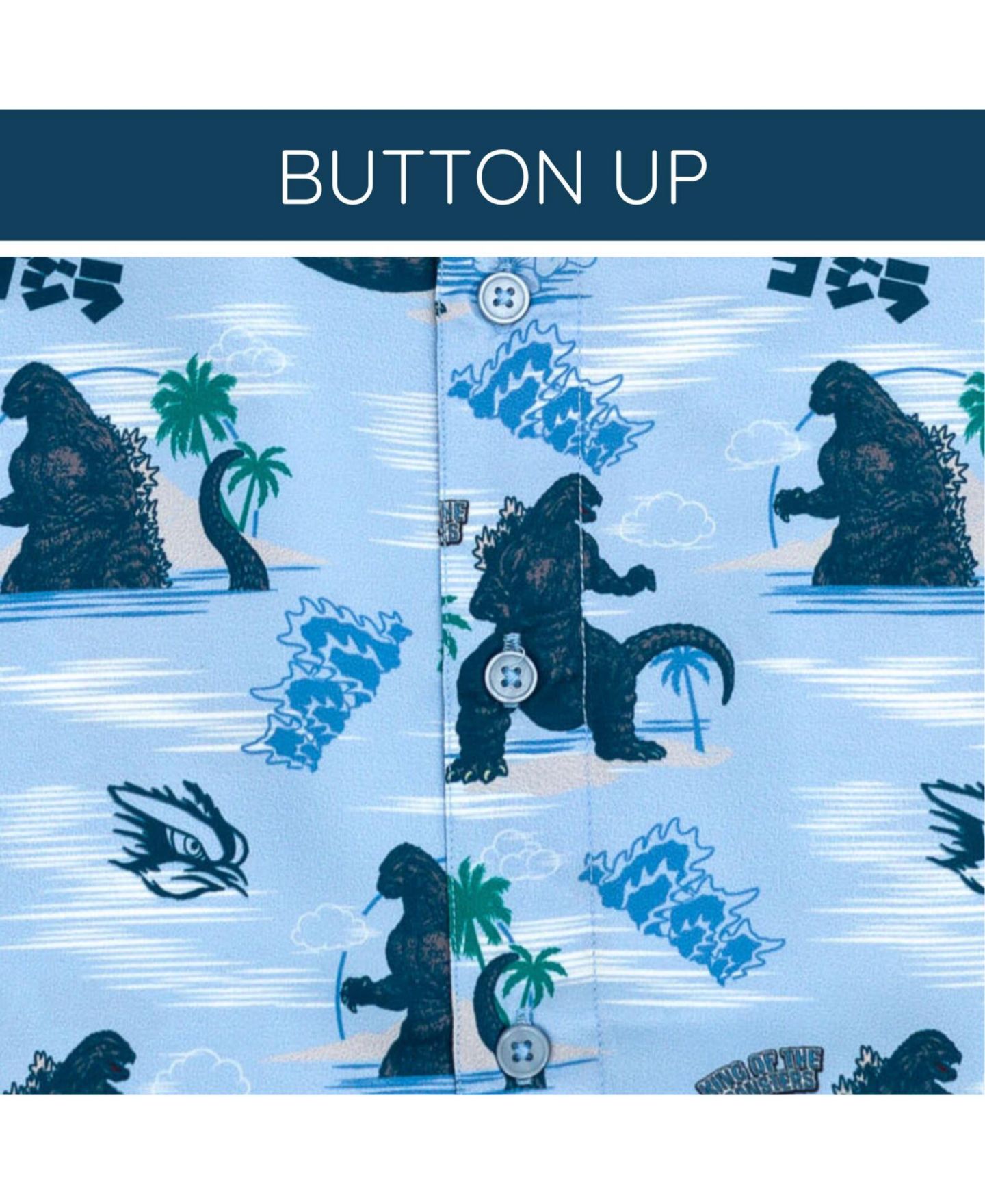 Рубашка Godzilla Matching Family Hawaiian Button Down Dress Shirt для мальчиков, цвет: Синий — фото 6