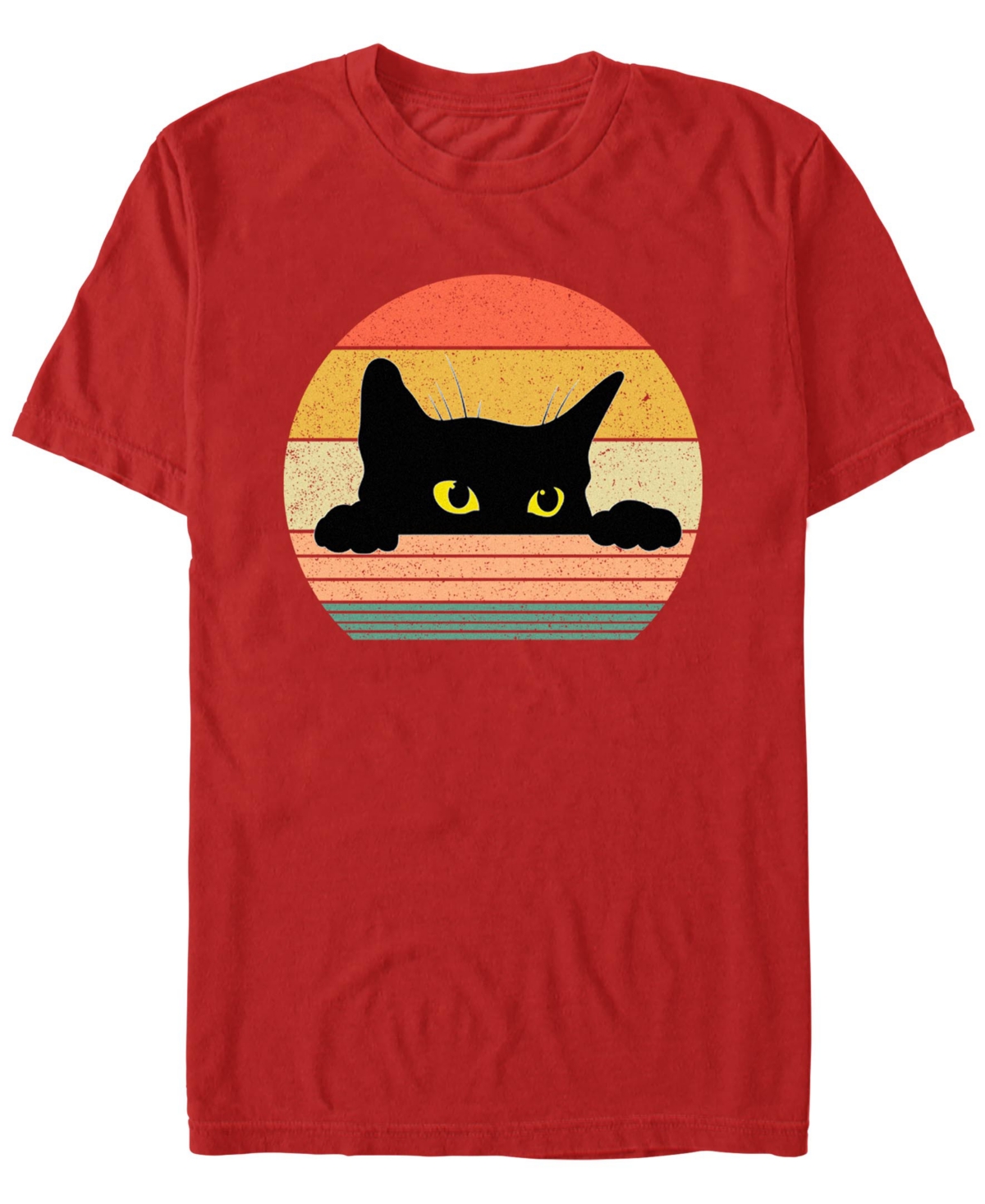 Men's Cat Retro Style Short Sleeve T-Shirt - Red