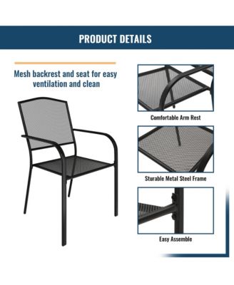 Black 5-Piece Metal Outdoor Patio Dining Set with Round Table with 1.9 in. Umbrella Hole and Dining Chair