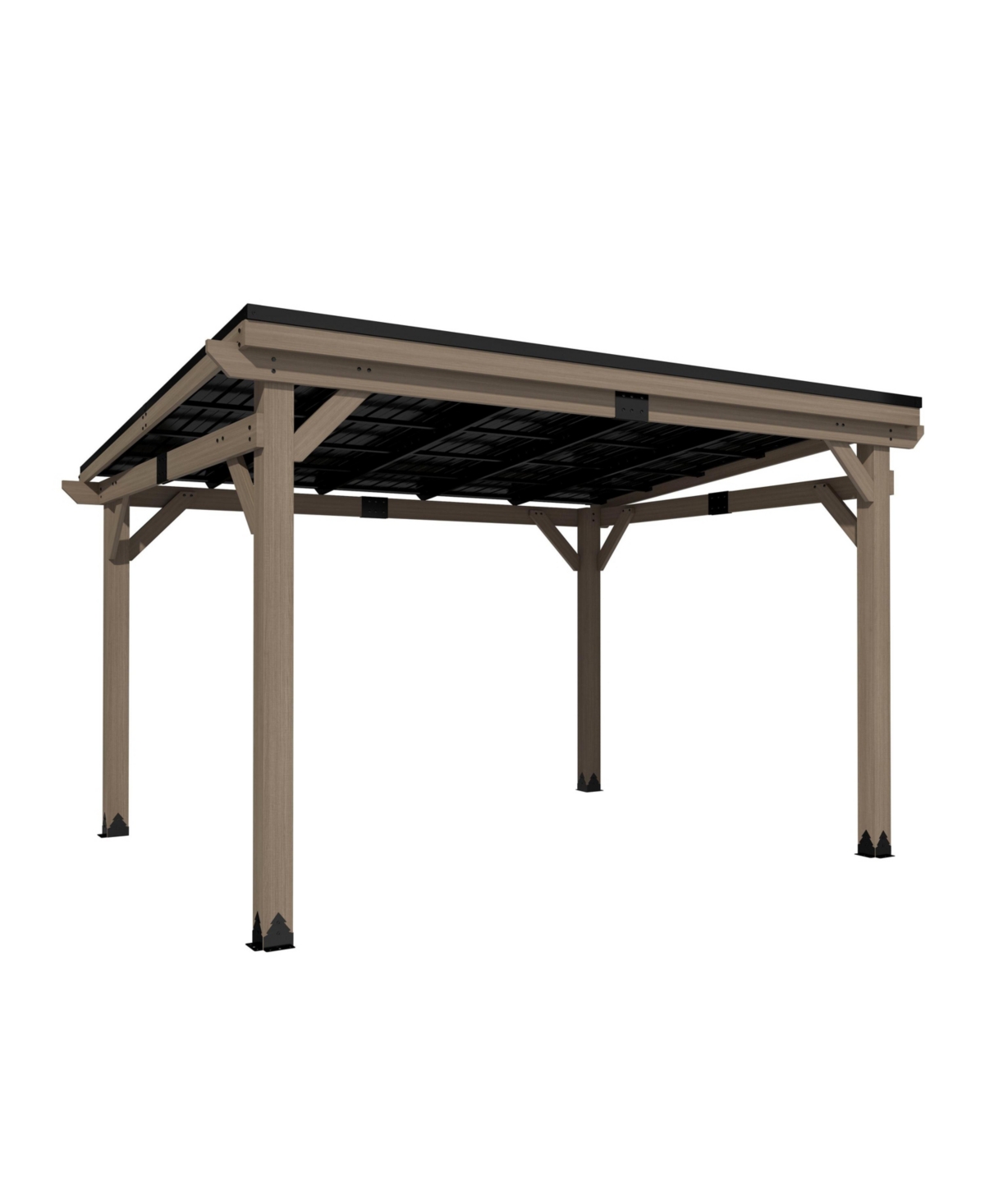 12 Ft. W x 10 Ft. D Patio Wall-Mounted Solid Cedar Wood Gazebo with Galvanized Steel Roof - Black