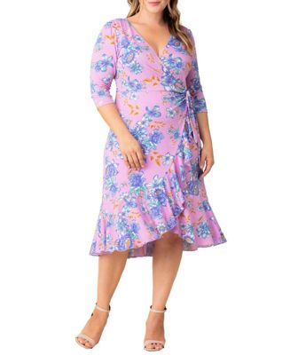 Plus Size Flirty Flounce 3/4-Sleeve Midi Wrap Dress