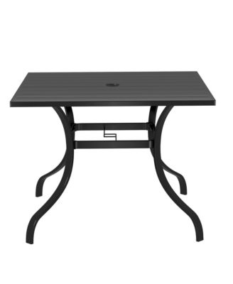 36 Inches Outdoor Metal Dining Table with Umbrella Hole Square Patio Bistro Table, Black
