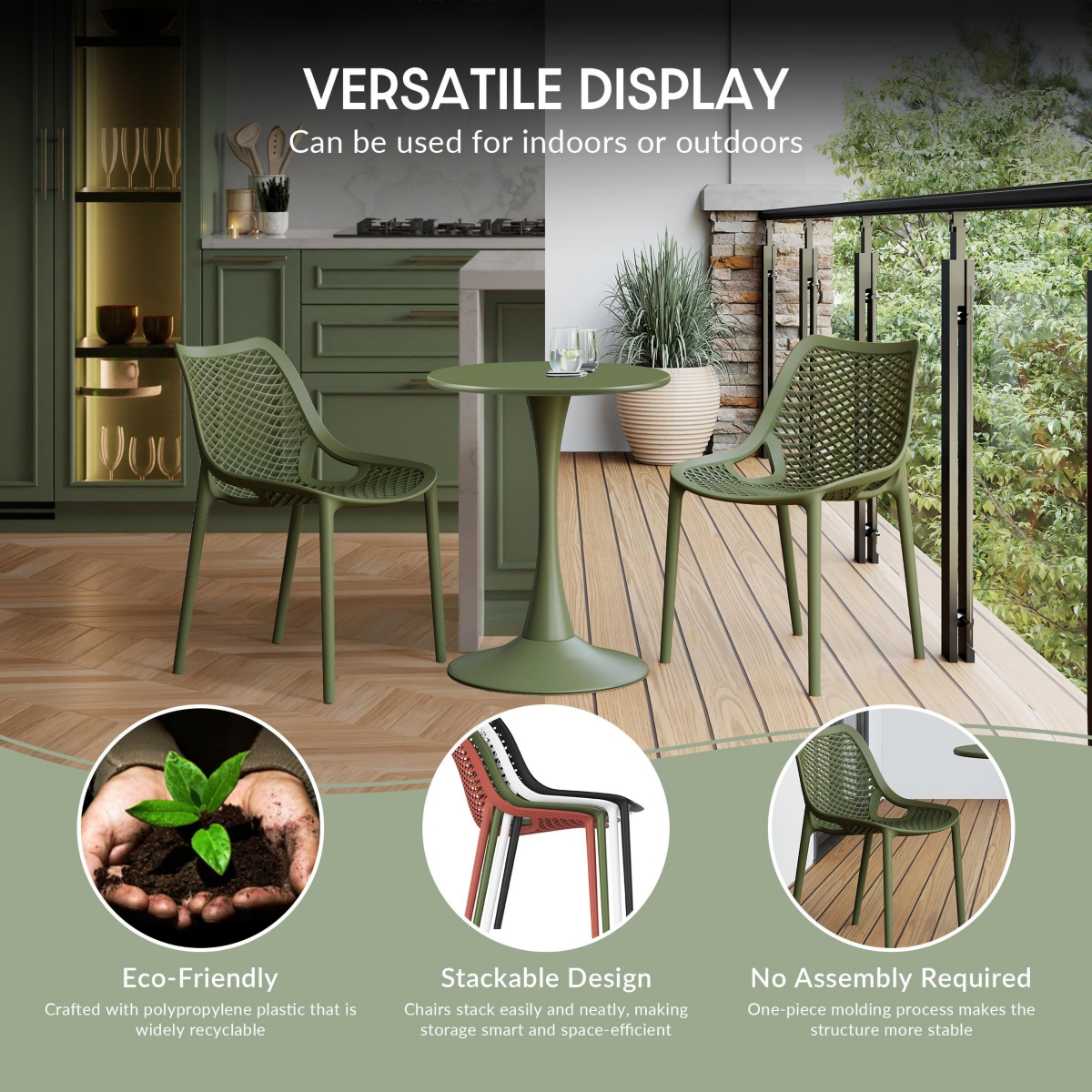 5-Piece Modern Square Patio Dining Table Set with Stackable Chairs