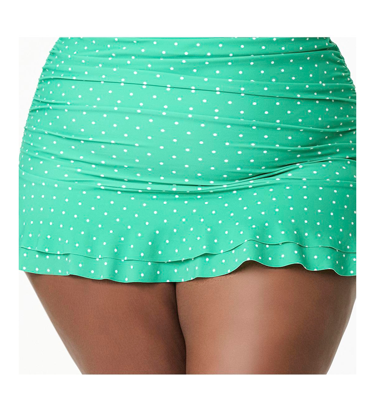 Plus Size Ruched & Ruffled Alice Swim Skirt - Green  white dots