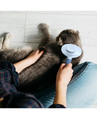 Beige Self-Cleaning Pin Slicker Brush, Retractable Head, Eco-Friendly Grooming Tool for Dogs and Cats