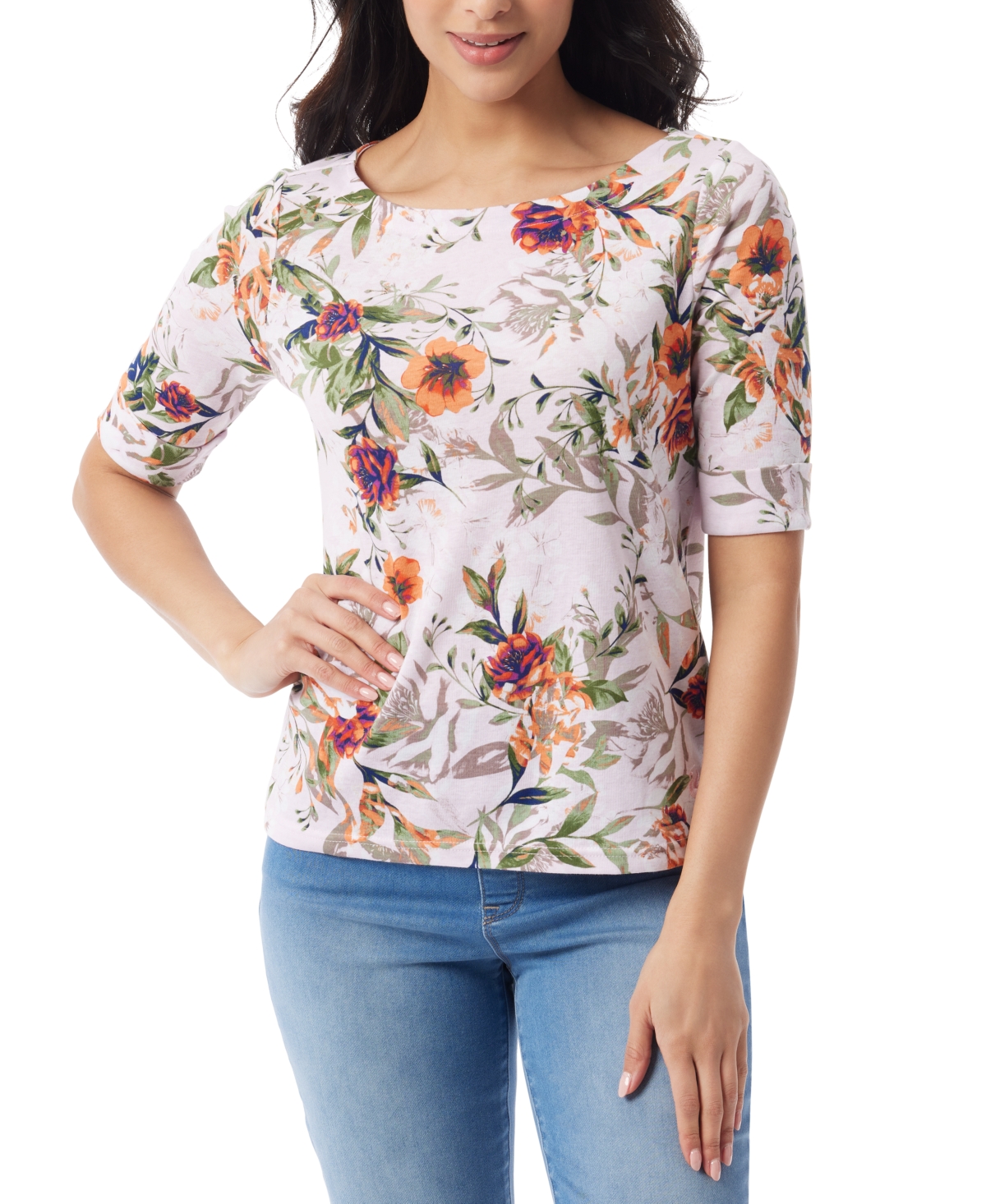 Gloria Vanderbilt Women's Alanis Printed Cuffed-sleeve T-shirt