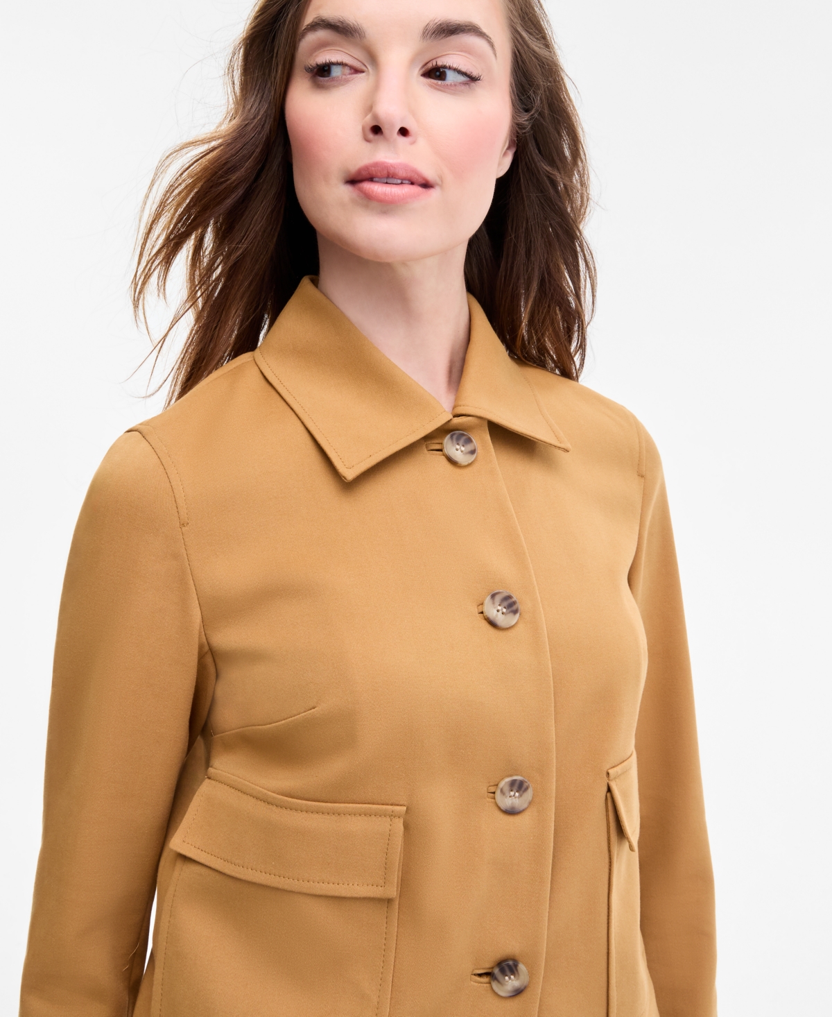 Anne Klein Double Weave Cotton Jacket In Brown