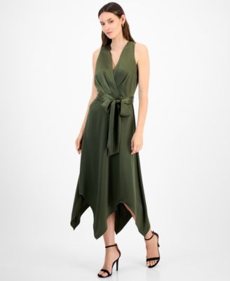 Anne Klein - Women's Surplice Handkerchief-Hem Sleeveless Midi Dress