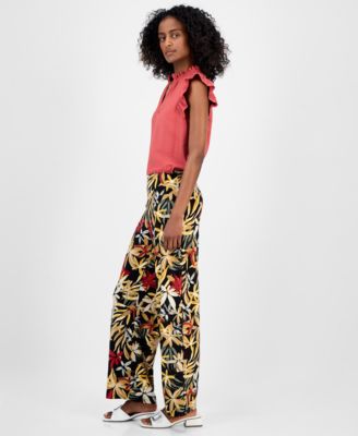 Women's Printed Pull-On Wide-Leg Pants