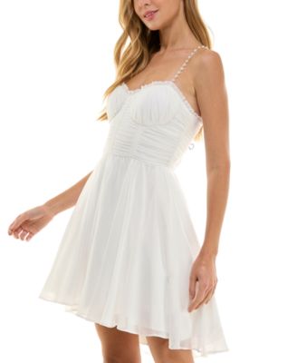 Juniors' Embellished-Strap Chiffon Fit & Flare Dress