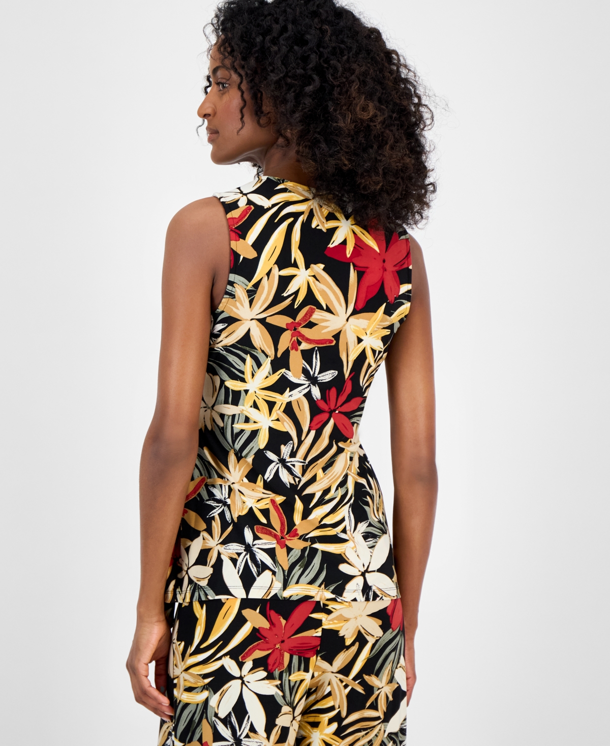 Anne Klein Women's Sleeveless Printed Wrap Blouse In Black