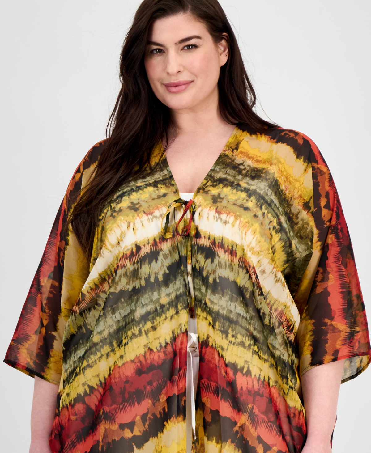 ANNE KLEIN PLUS SIZE OPEN-FRONT SCARF-PRINT KIMONO 