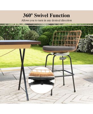 Patio 360° Swivel Bar Stools Set of 2 with Backrests & Footrests Soft Seat Cushions