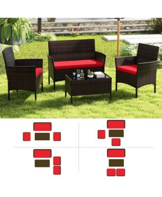 8 PCS Patio Furniture Set with Washable Cushions and Tempered Glass Coffee Table
