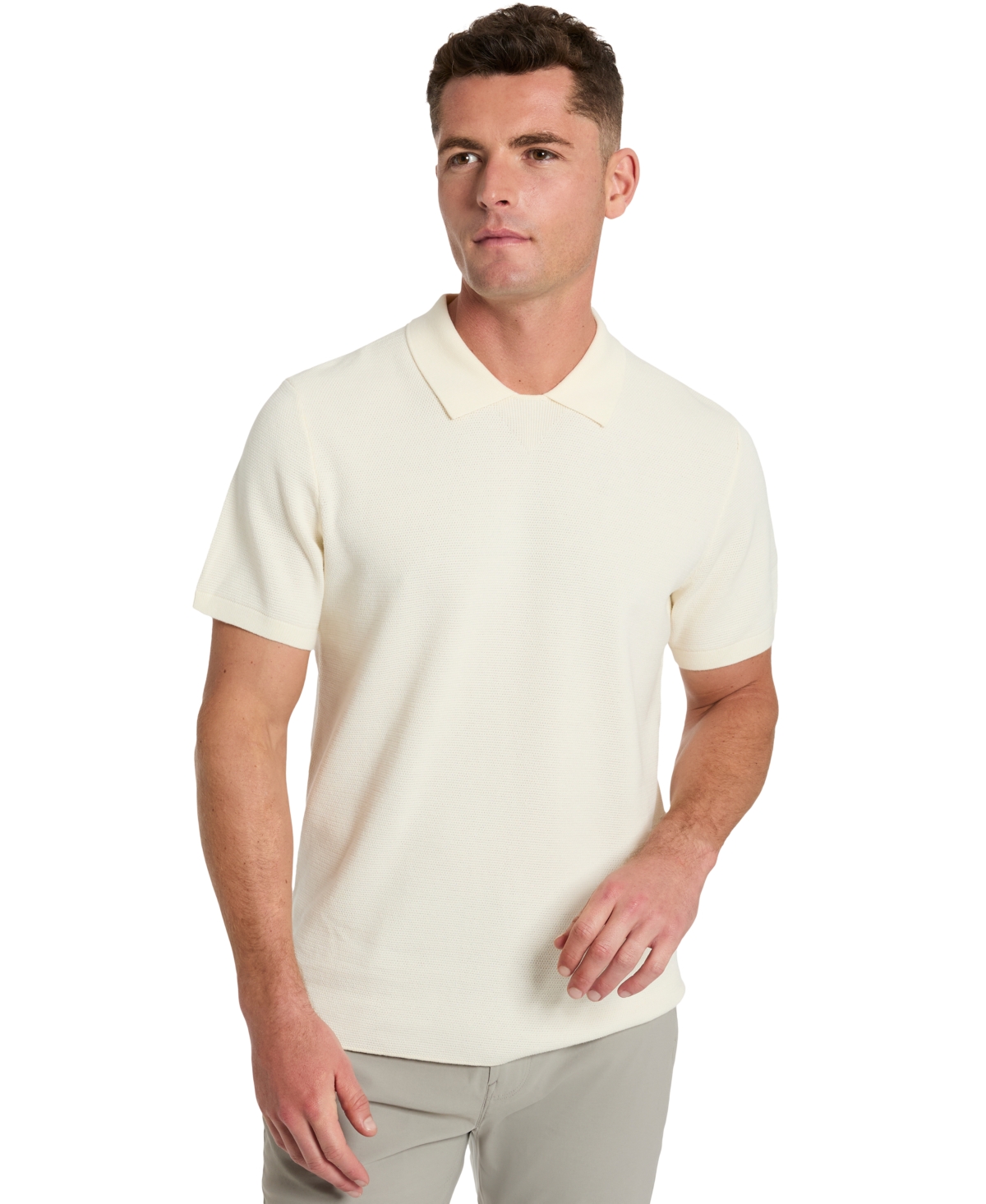Men's Short Sleeve Waffle Knit Polo Sweater - Navy