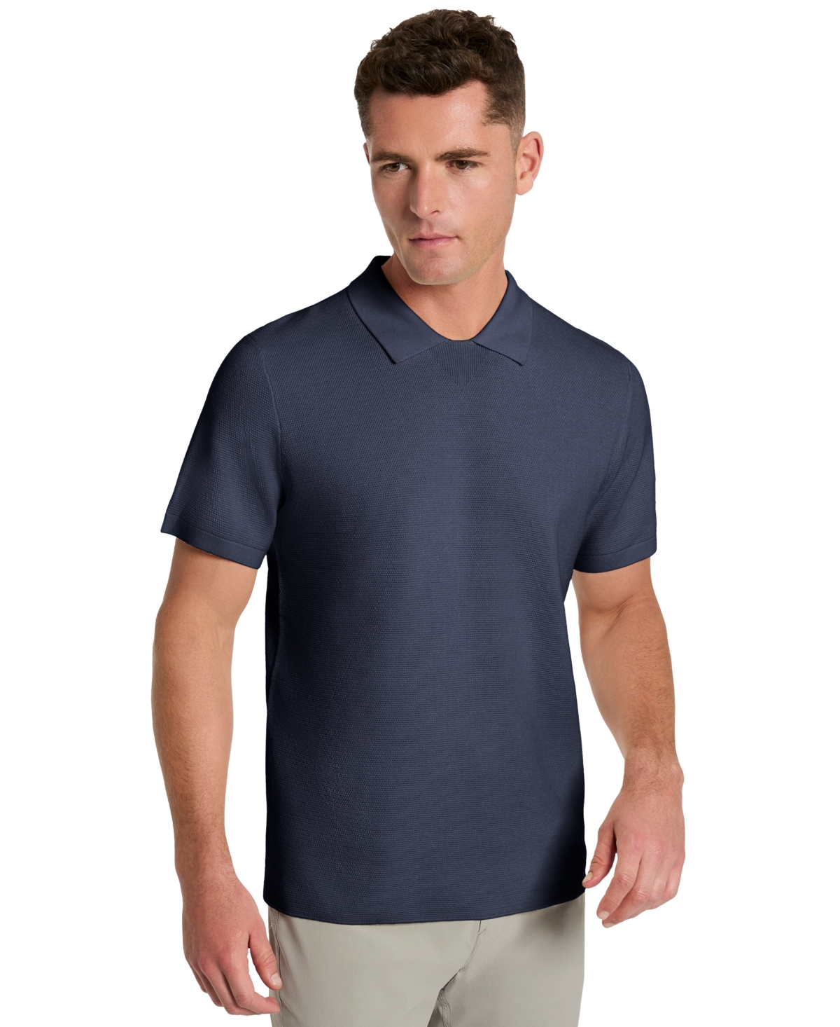Men's Short Sleeve Waffle Knit Polo Sweater - Navy
