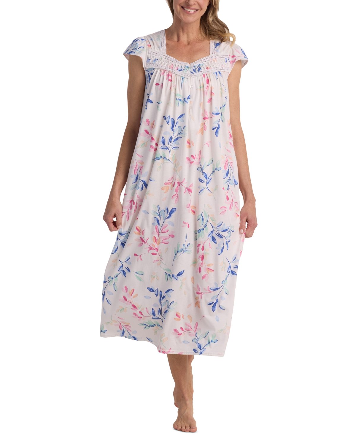 Women's Short-Sleeve Printed Nightgown - Watercolor Leaves
