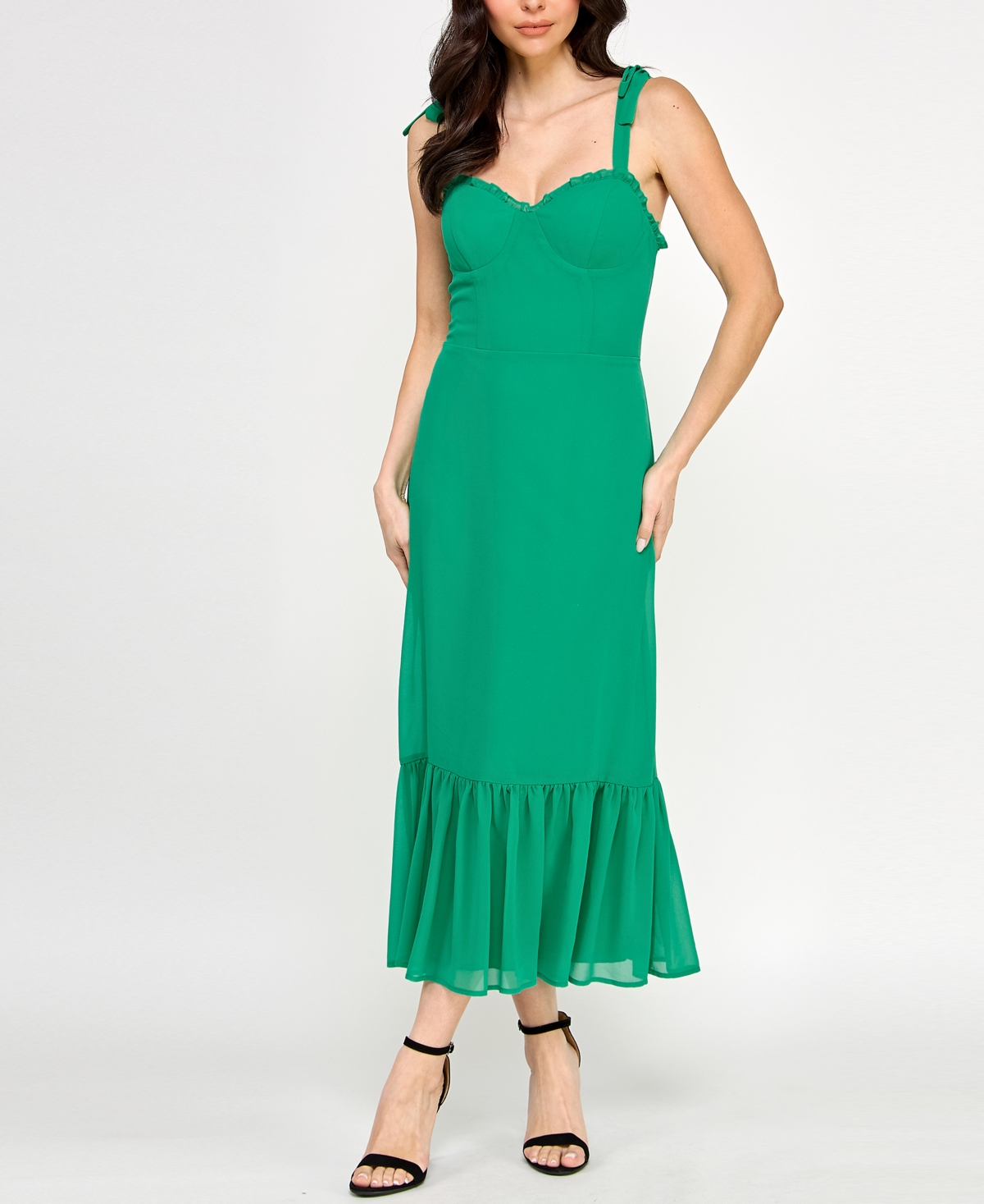 Juniors' Ruffled Tie-Strap Midi Dress - Spinach