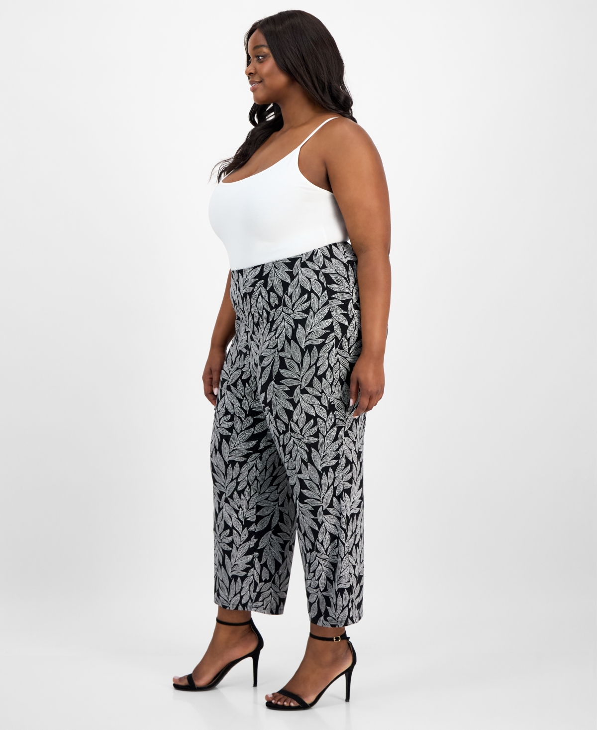 Ak Anne Klein Plus Size Printed Pull-on Wide-leg Pants