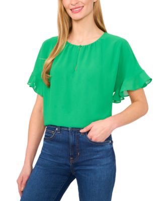 Women's Short-Sleeve Half Button Flowy Blouse