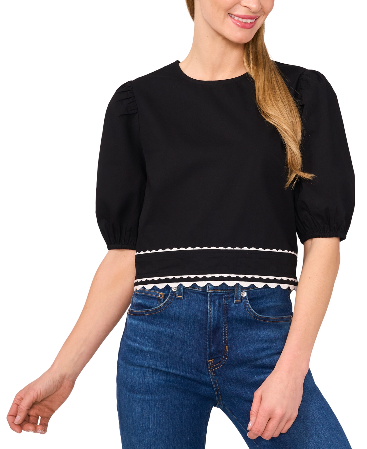 Cece Women's Puff-short-sleeve Round-neck Cotton Top