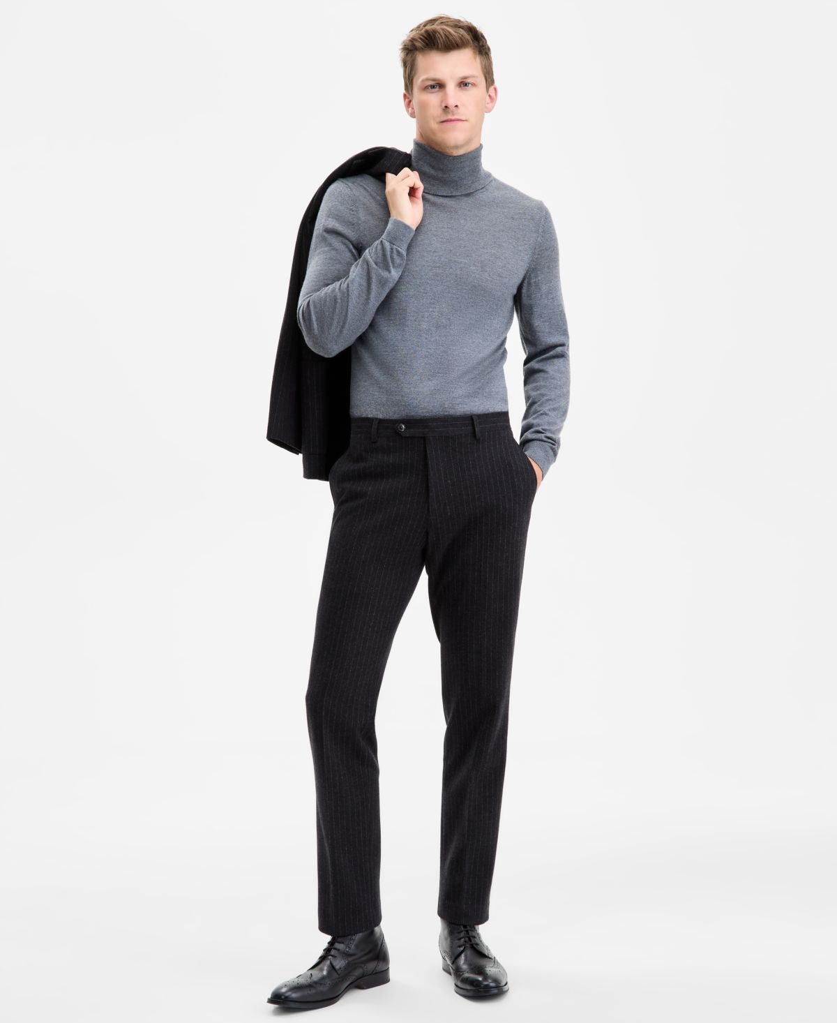 Мужской шерстяной костюм в тонкую полоску современного покроя с раздельными брюками