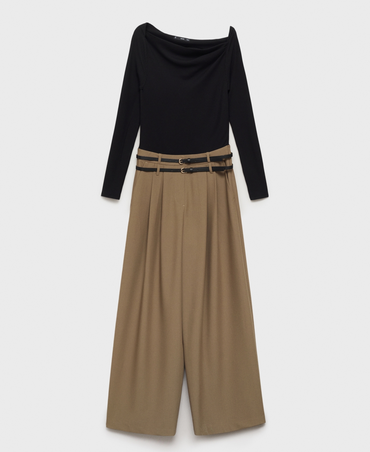 Mango Asymmetric Belt Jumpsuit Black In Black