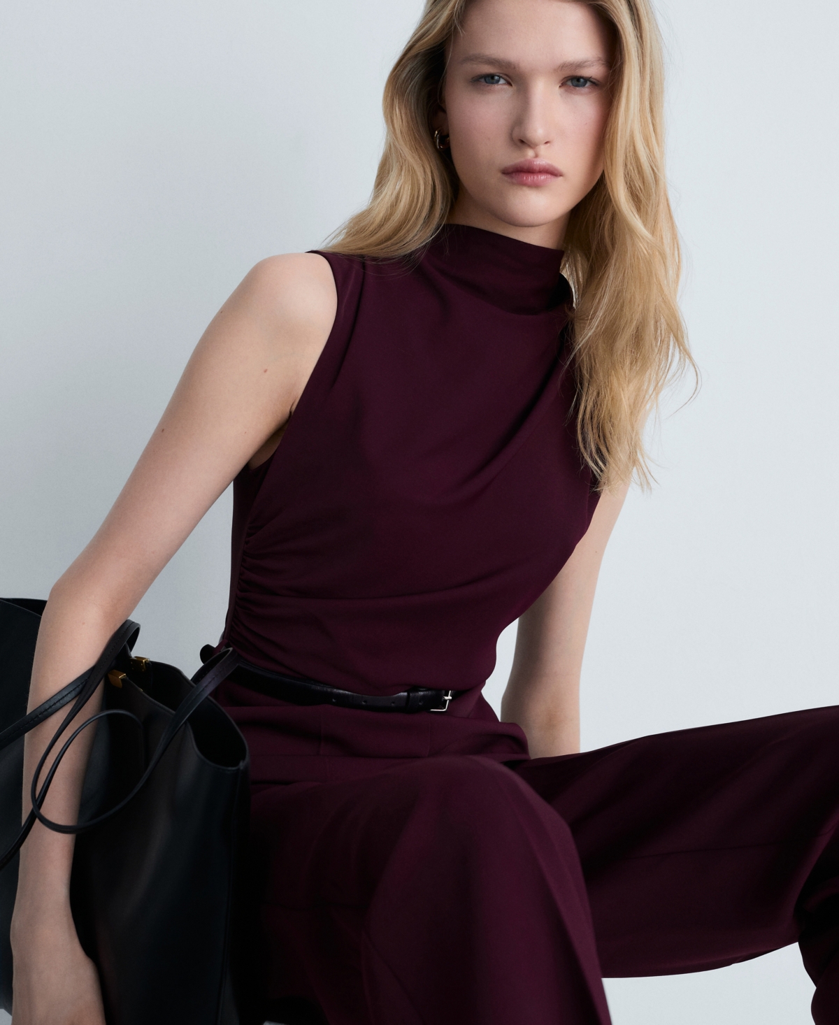 Mango Women's Belt Long Jumpsuit In Wine