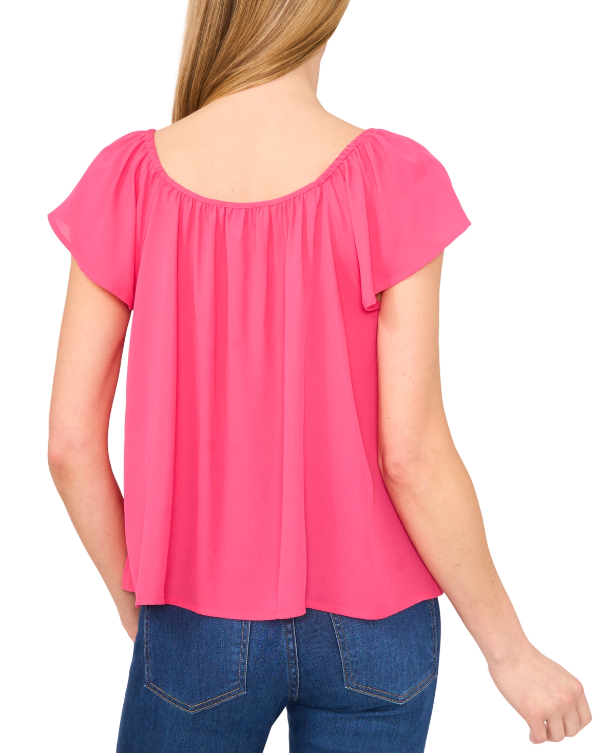 Cece Scoop Neck Flutter Sleeve Top